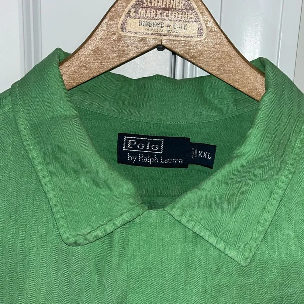 GREEN Silk/Linen Big Man Polo by Ralph Lauren w/ orange pony Hawaii Luau shirt